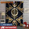 Versace Golden Logo With Signature Greca Pattern In Brown Background Window Curtain