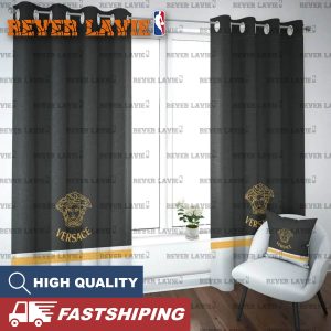 Versace Golden Medusa Logo In Grey And White Background Window Curtain