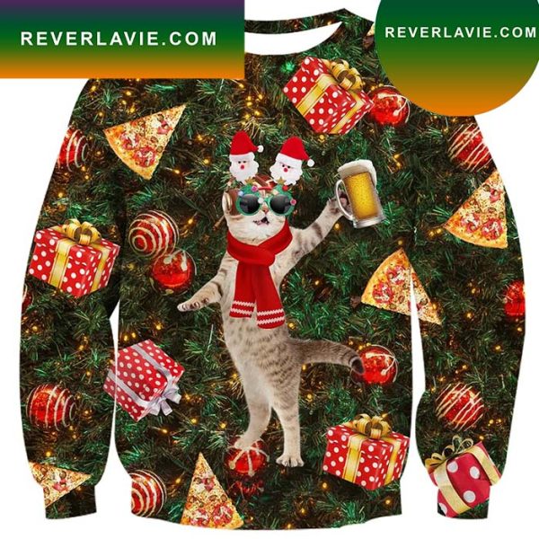 Beer Dj Pizza Cat Ugly Christmas Sweater