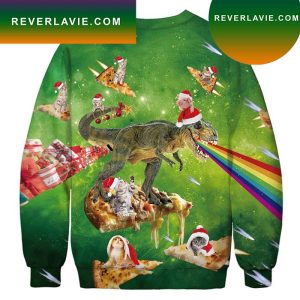 Cat Pig And Rex Pizza Fest Ugly Christmas Sweater