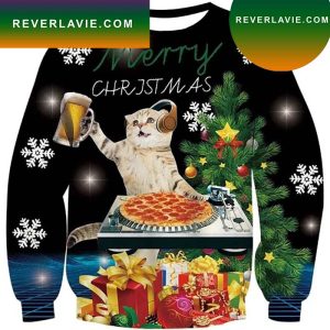 Jing Beer Pizza Cat Ugly Christmas Sweater