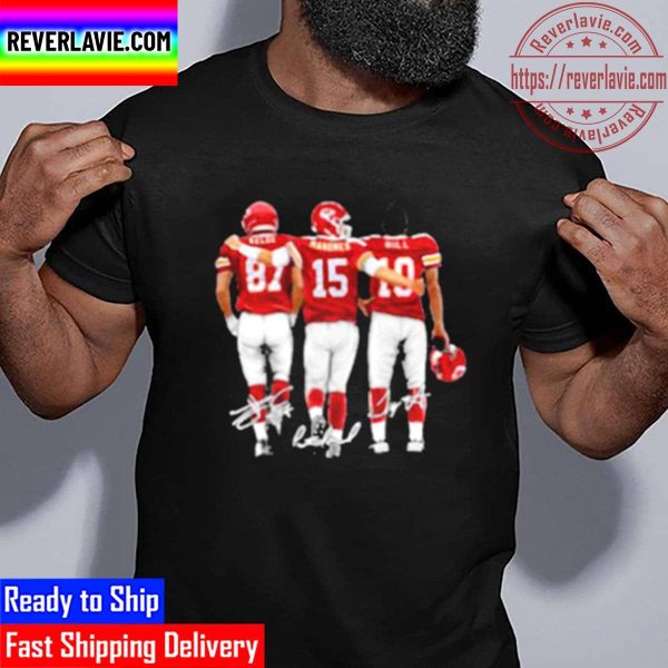 Kansas City Chiefs player Kelce #87 Mahomes #15 and Hill #10 Unisex T-Shirt