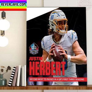 Los Angeles Chargers QB Justin Herbert Second Most TD Passes Home Decor Poster Canvas