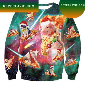 Pig Cat Pizza Ugly Christmas Sweater