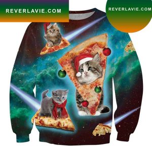 Pizza Cat Dark Green Ugly Christmas Sweater