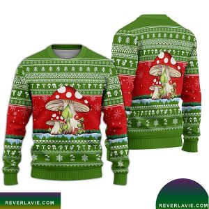 Unifinz Mushroom Ugly Sweater Mushroom Christmas Snowflakes Pattern Green Sweater 2022