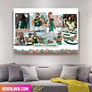 Boston Celtics Season’s Greetings Merry Chirstmas And Happy Hollidays Home Decor Canvas-Poster