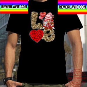 Cute Love Heart Gnome Leopard Cheetah Print Valentines Day Unisex T-Shirt