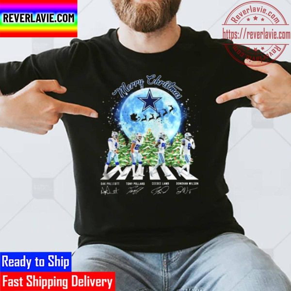 Merry Christmas Dallas Cowboys Abbey Road Dak Prescott Tony Pollard Ceedee Lamb And Donovan Wilson Signatures Unisex T-Shirt