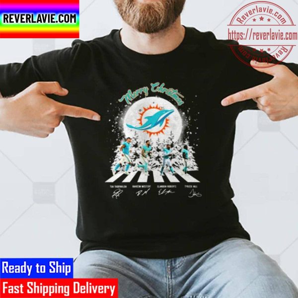 Merry Christmas Miami Dolphins Team Abbey Road Signatures Unisex T-Shirt