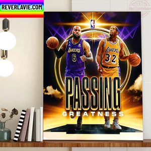 Passing Greatness Of NBA LeBron James And Earvin Magic Johnson Home Decor Poster Canvas
