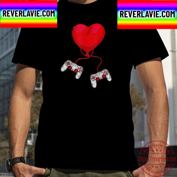 Video Gamer Valentines Day With Controllers Heart Unisex T-Shirt