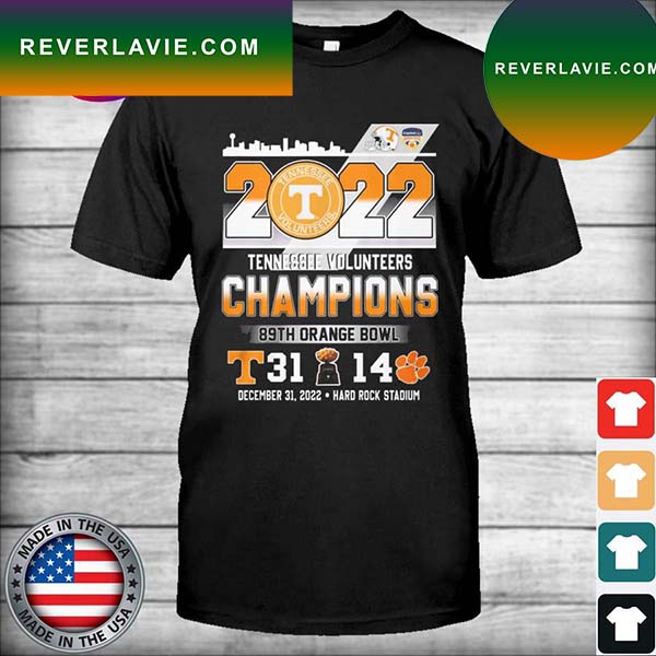89th Orange Bowl 2022 Tennessee Volunteers Champions 31-14 Score Matchup T-shirt 89th Orange Bowl 2022 Tennessee Volunteers Champions 31-14 Score Matchup T-shirt
