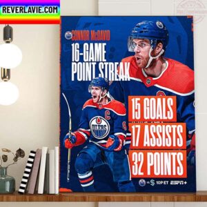 Connor McDavid 16 Game Point Streak With Edmonton Oilers In NHL Home Decor Poster Canvas