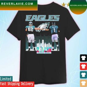 Jalen Hurts And Jason Kelce Philadelphia Eagles Super Bowl Lvii City Skyline Signatures T-Shirt