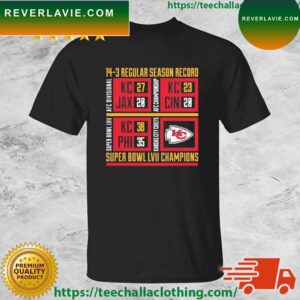 Kansas City Chiefs 14-3 Regular Season Record Super Bowl LVII Champions T-shirt