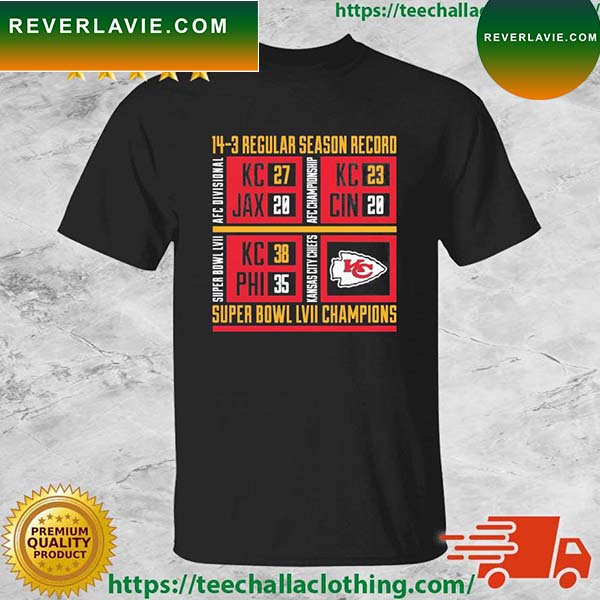 Kansas City Chiefs 14-3 Regular Season Record Super Bowl LVII Champions T-shirt Kansas City Chiefs 14-3 Regular Season Record Super Bowl LVII Champions T-shirt
