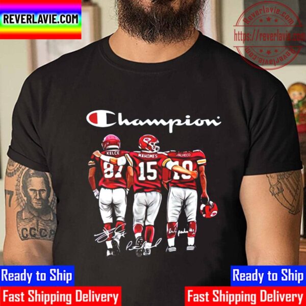 Kansas City Chiefs Champions Super Bowl LVII 2023 Champions Kelce Mahomes Pacheco Signature Unisex T-Shirt
