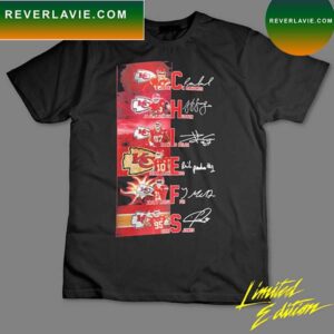 Kansas City Chiefs Mahomes Huster Kelce Pacheco Mcduffie and Jones signatures Super Bowl LVI T-shirt