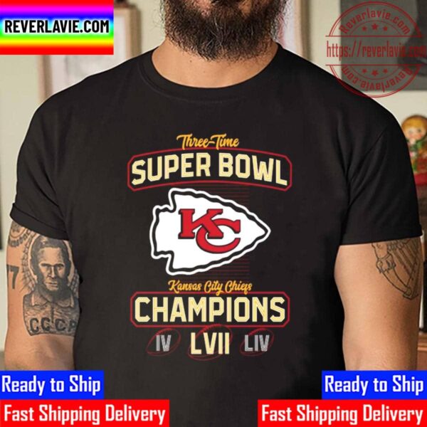 Kansas City Chiefs Super Bowl LVII Champions 3 Time Super Bowl Unisex T-Shirt