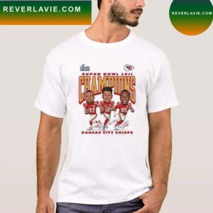 Kansas City Chiefs Youth White 2022 Super Bowl Champ Caricature Trio Player T-shirt