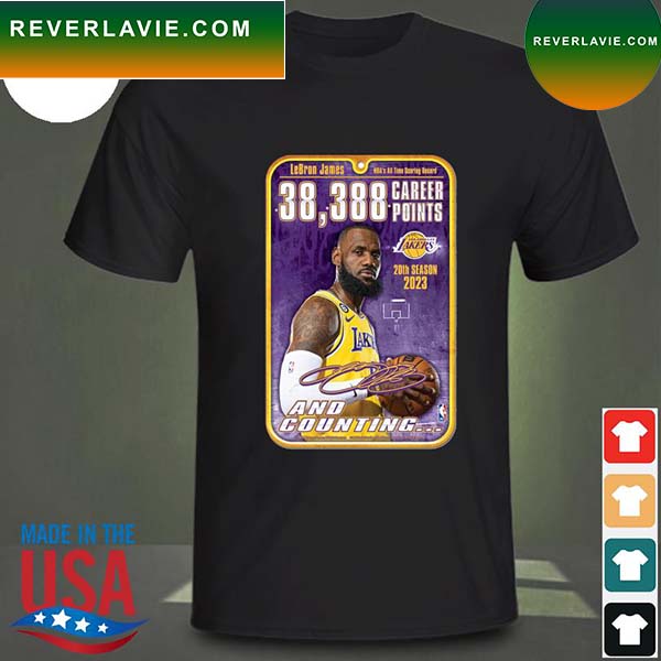 NBA Lebron James 38388 career points 20th season and counting signature T-shirt NBA Lebron James 38388 career points 20th season and counting signature T-shirt