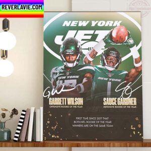 New York Jets Garrett Wilson And Sauce Gardner 2022 Rookies Of The Year Home Decor Poster Canvas