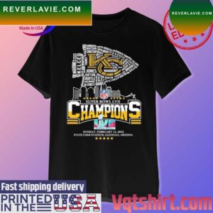 Official Kansas City Chiefs team name logo Super Bowl LVII Champions 2023 T-shirt