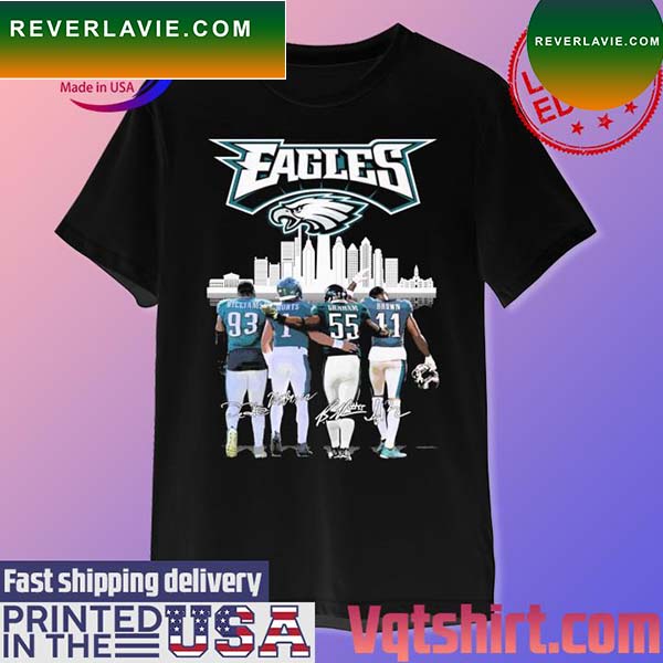 Official Philadelphia Eagles Skyline, Milton Williams Jalen Hurts Brandon Graham and A. J. Brown signatures T-shirt Official Philadelphia Eagles Skyline, Milton Williams Jalen Hurts Brandon Graham and A. J. Brown signatures T-shirt
