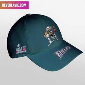 Philadelphia Eagles Champions Of Super Bowl LVII 2023 Eagles Mascot With Trophy Green Classic Cap