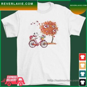 Snoopy In Fall Funny Riding Bicycle Kansas City Chiefs T-Shirt