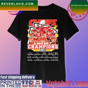 The Chiefs Kingdom 2022 Super Bowl Champions Kansas City Chiefs team signatures T-shirt