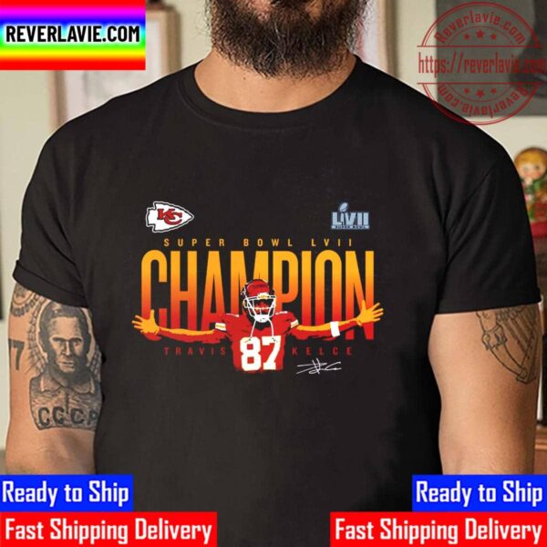 Travis Kelce Kansas City Chiefs Super Bowl LVII Champions Signature Unisex T-Shirt