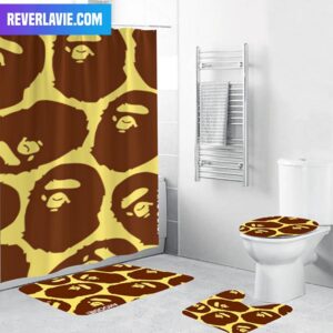 A Bathing Ape Signature Brown Patten In Yellow Background Bathroom Set