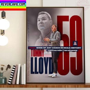 Arizona Wildcats Mens Basketball Head Coach Tommy Lloyd Most Wins In NCAA History Home Decor Poster Canvas
