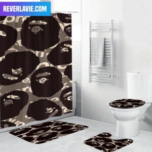 Bape Signature Ape Pattern In Brown Supreme Background Bathroom Set
