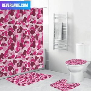 Bape Signature Pink Hypebeast Camo With Ape Pattern Bathroom Set