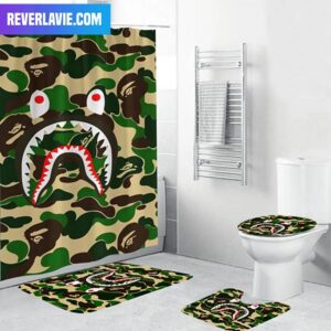 Bape Signature Shark In Green Camo Bathroom Set