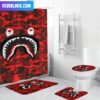 Bape Signature Zip Shark World Gone Mad In Black Background Bathroom Set