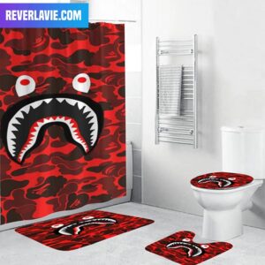 Bape Signature Shark In Red Camo Bathroom Set