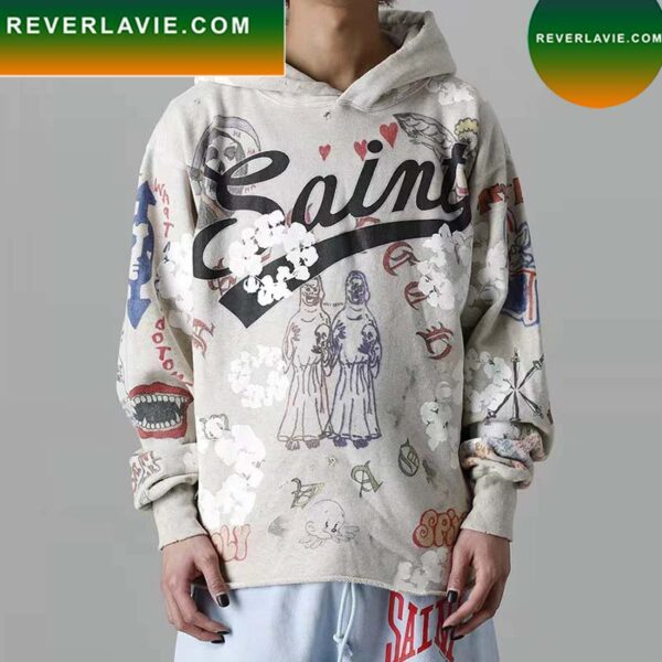 DJ Moore Graffiti High Street Worn Holes Retro Hoodie