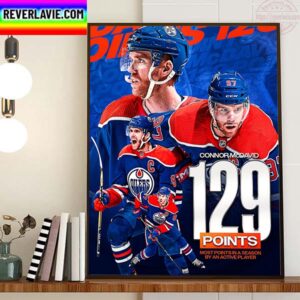 Edmonton Oilers Connor McDavid Most Points In A Season By An Active Player In NHL Home Decor Poster Canvas