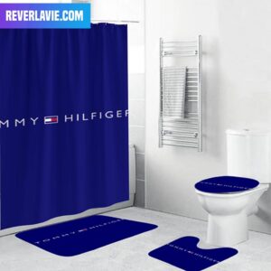 Tommy Hilfiger Basic White Logo In Blue Background Bathroom Set