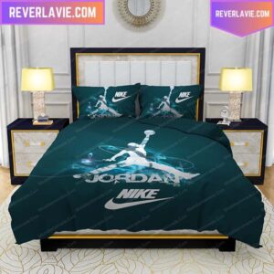 Nike Air Jordan Moss Green Background Twin Size Bedding Set