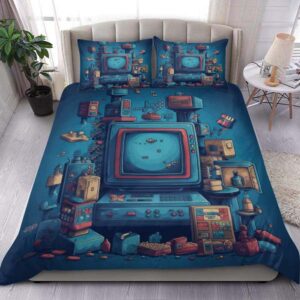 Blue Computer Gaming Queen Bedding Set