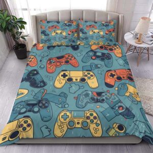 Blue Gaming Partern Queen Bedding Set