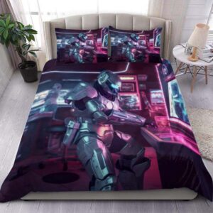 Robot Playing In Arcade Gaming Queen Bedding Set