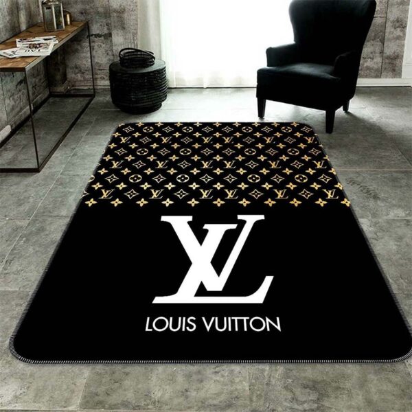 Louis Vuitton White Logo and LV Pattern Black Luxury Brand Area Rug Carpet
