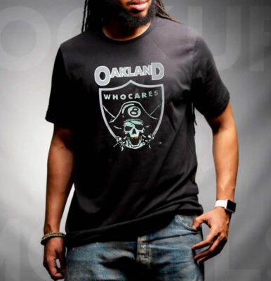 Josh Jacobs wearing Oakland Who Cares funny t-shirt