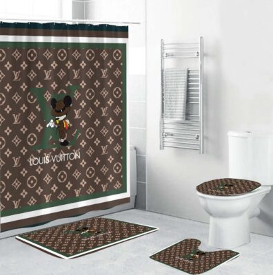 Luxury Louis Vuitton Green Logo In Brown Background Bathroom Set